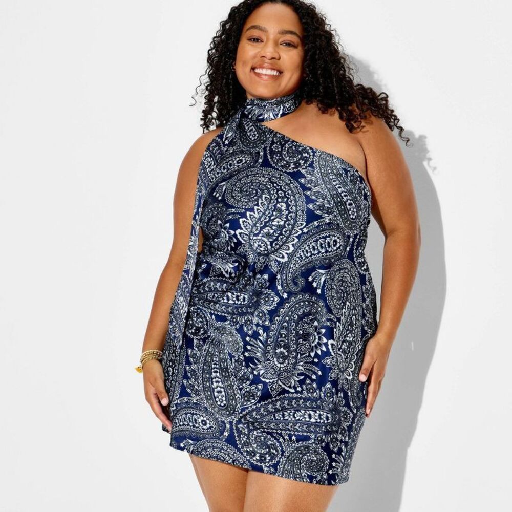 Women's Mini Scarf Dress - Wild Fable Navy Blue Paisley 1X